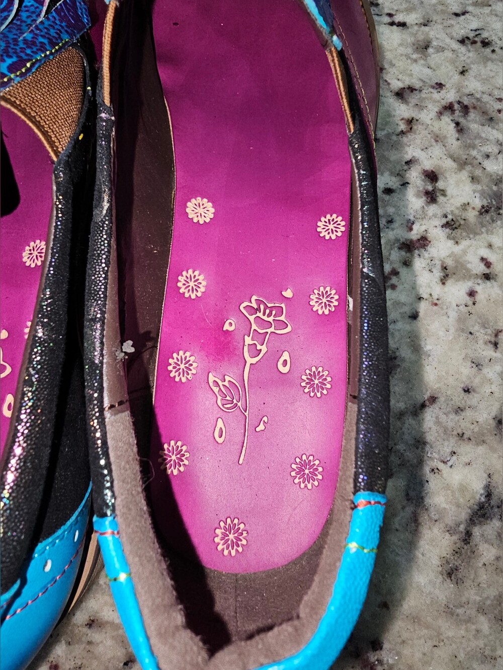 Bohemian Painted Brogue Leather Shoes Womens Wingtip Punk Purple Oxford Sz 42 - Picture 9 of 16